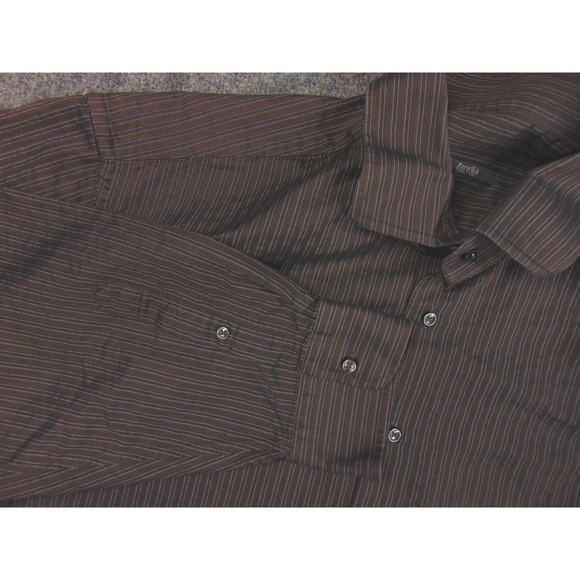Zanella Other - Zanella Button Down Shirt Mens 2XL Brown Herringbone Stripe Made in Italy